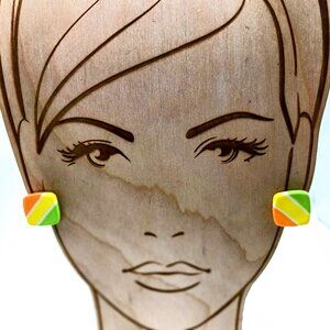 Vintage Square Sherbet Striped Earrings, Summer Studs